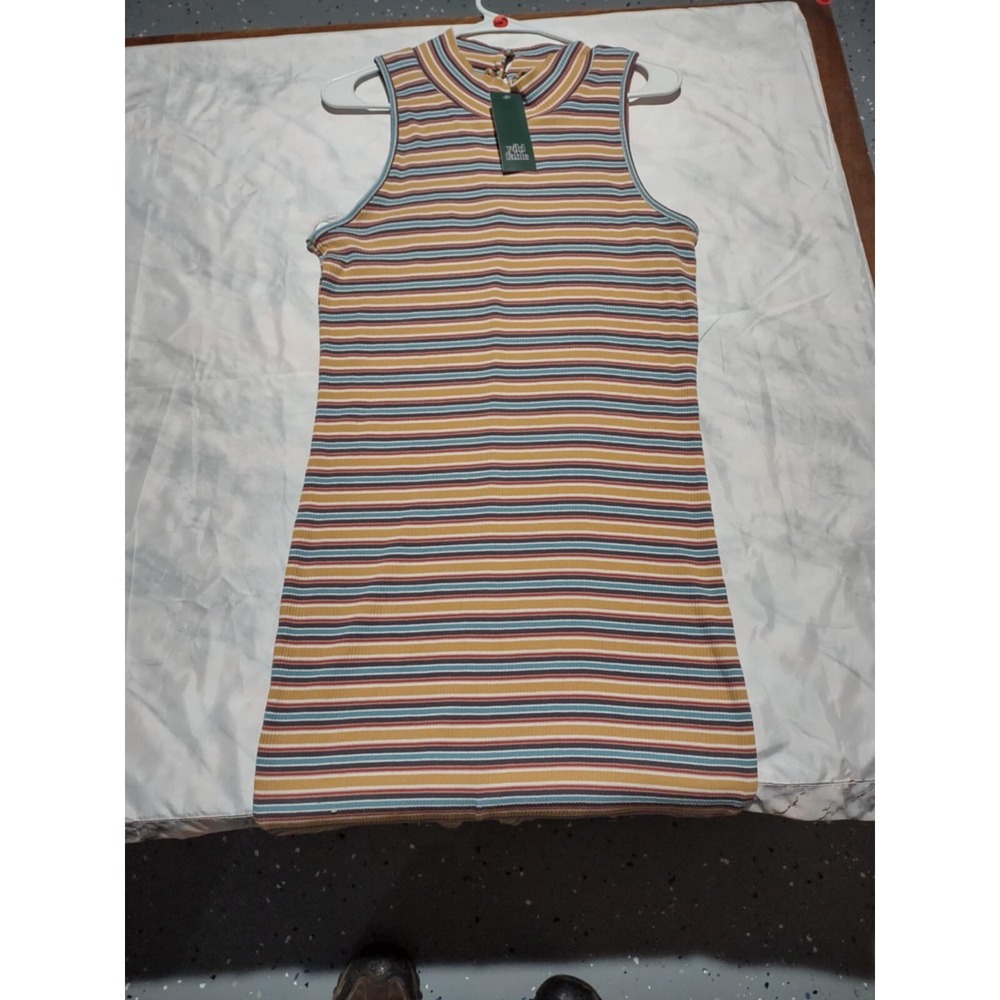 Wild Fable Striped Mock Neck Ribbed Mini Dress Golden Yellow XL New With Tags